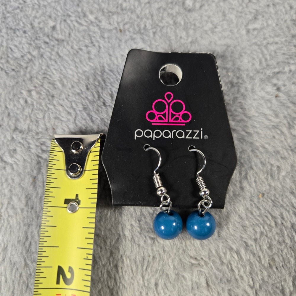 Paparazzi Blue Bead Drop Earrings Silver Tone Fishhook Fashion Jewelry New - Picture 3 of 3